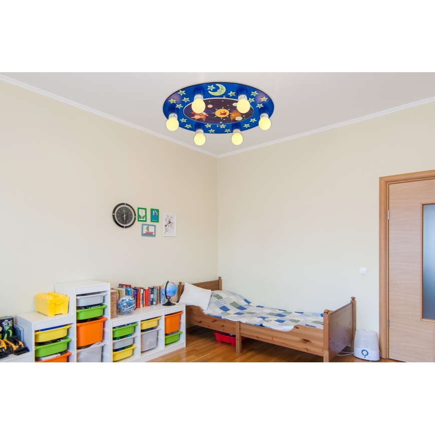 Lámpara de techo infantil LUCCA 6xE27/24W/230V azul