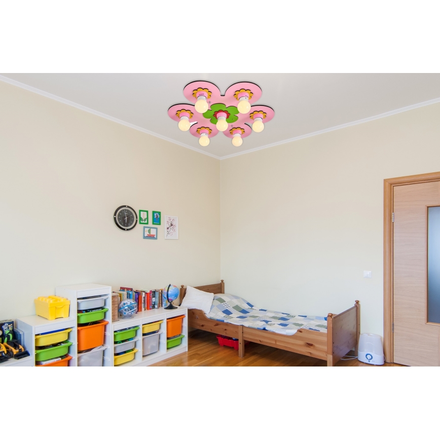 Lámpara de techo infantil LUCCA 7xE27/24W/230V rosa