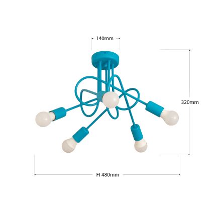 Lámpara de techo infantil OXFORD 5xE27/15W/230V azul