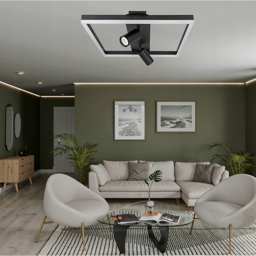 Lámpara de techo LED, 38W/230V + 2x GU10/30W, negra