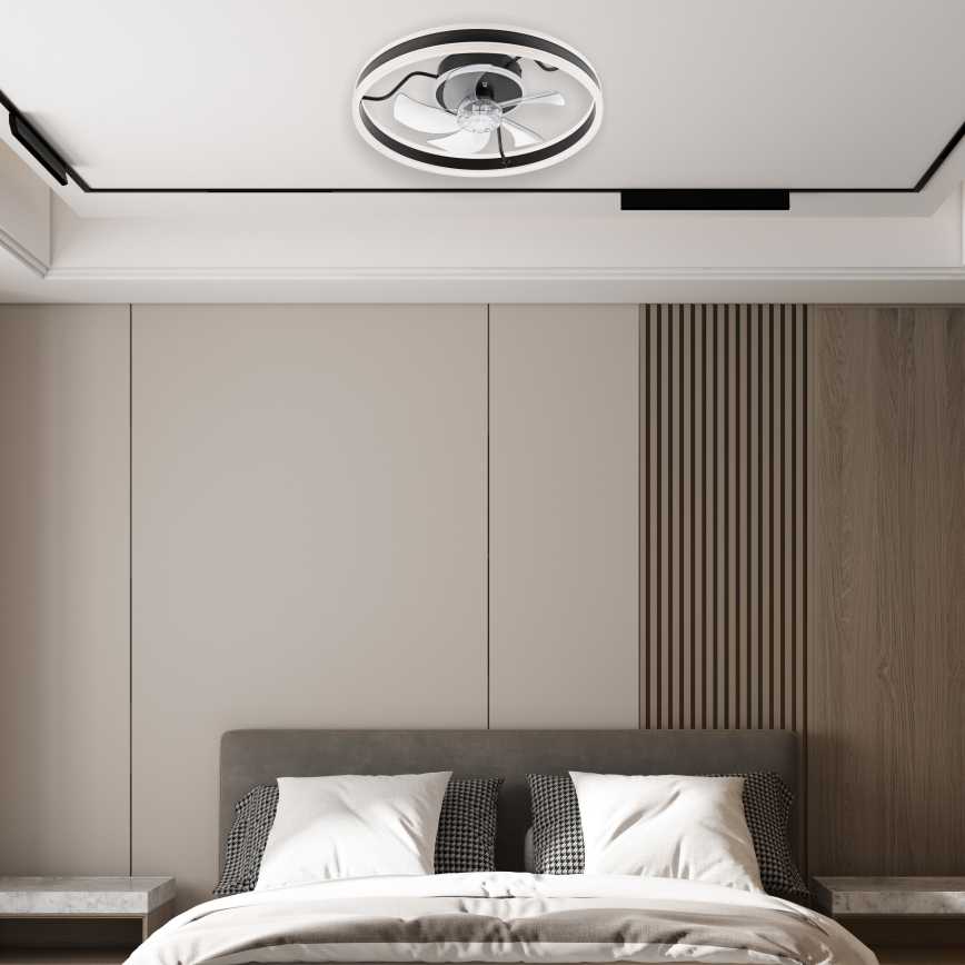 Lámpara de techo LED regulable con ventilador APOLLO LED/38W/230V negra + mando a distancia