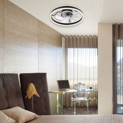 Lámpara de techo LED regulable con ventilador APOLLO LED/38W/230V negra + mando a distancia
