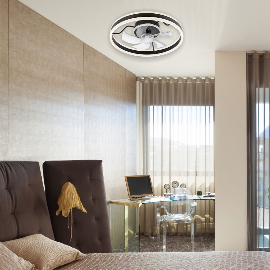 Lámpara de techo LED regulable con ventilador APOLLO LED/38W/230V negra + mando a distancia