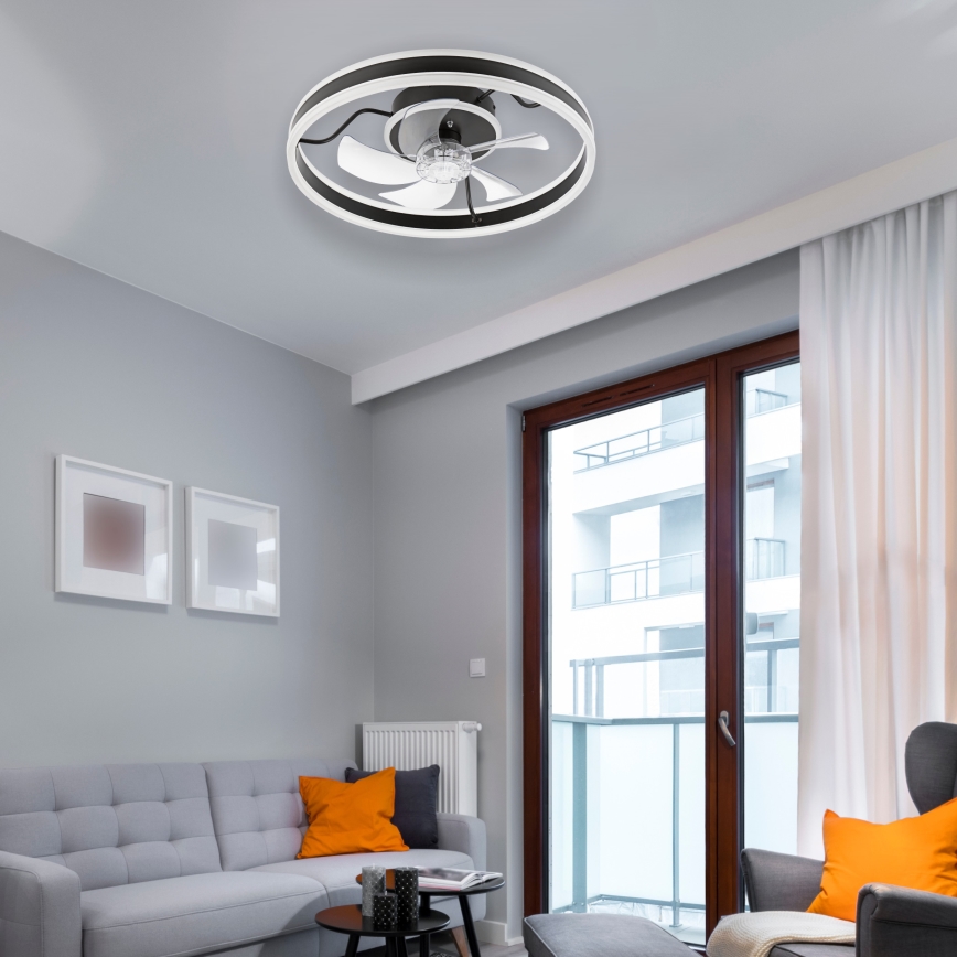 Lámpara de techo LED regulable con ventilador APOLLO LED/38W/230V negra + mando a distancia