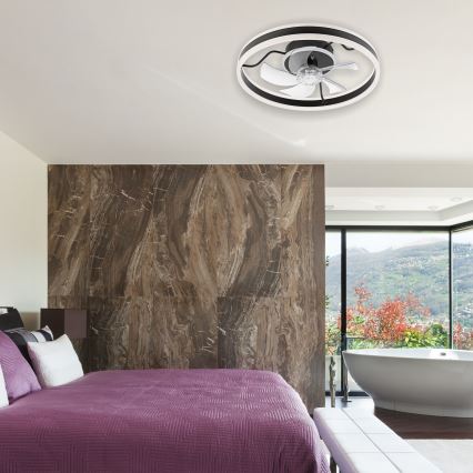 Lámpara de techo LED regulable con ventilador APOLLO LED/38W/230V negra + mando a distancia