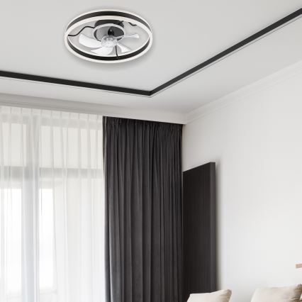 Lámpara de techo LED regulable con ventilador APOLLO LED/38W/230V negra + mando a distancia