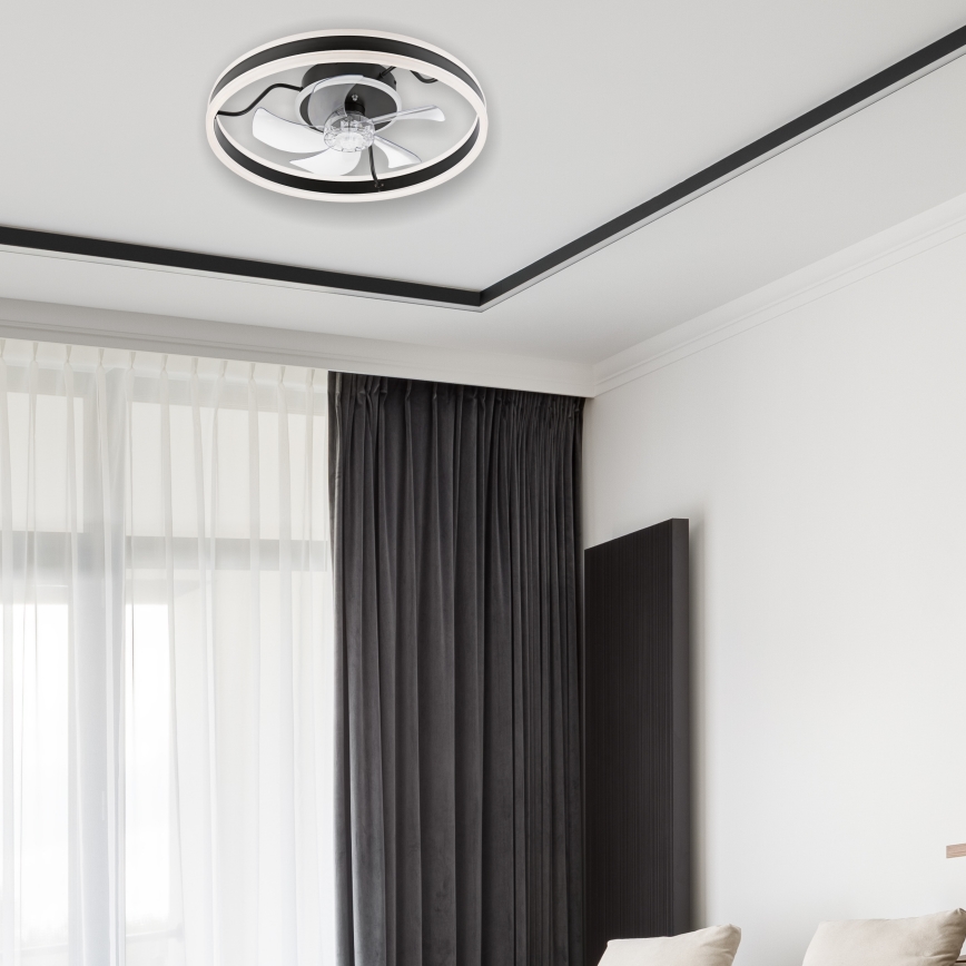 Lámpara de techo LED regulable con ventilador APOLLO LED/38W/230V negra + mando a distancia