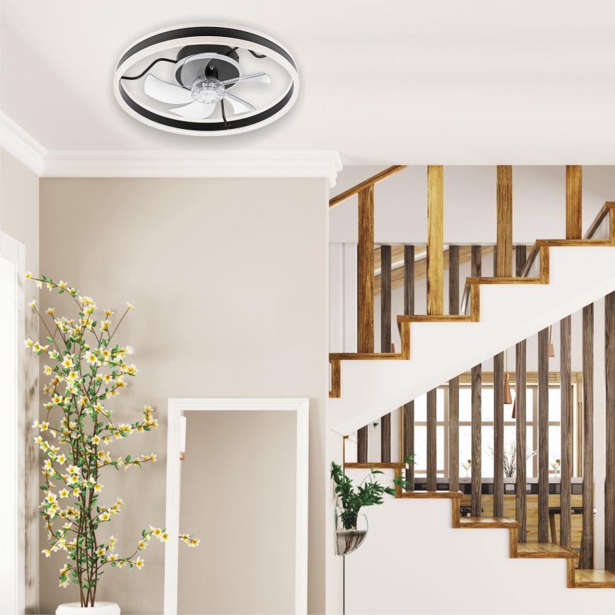 Lámpara de techo LED regulable con ventilador APOLLO LED/38W/230V negra + mando a distancia
