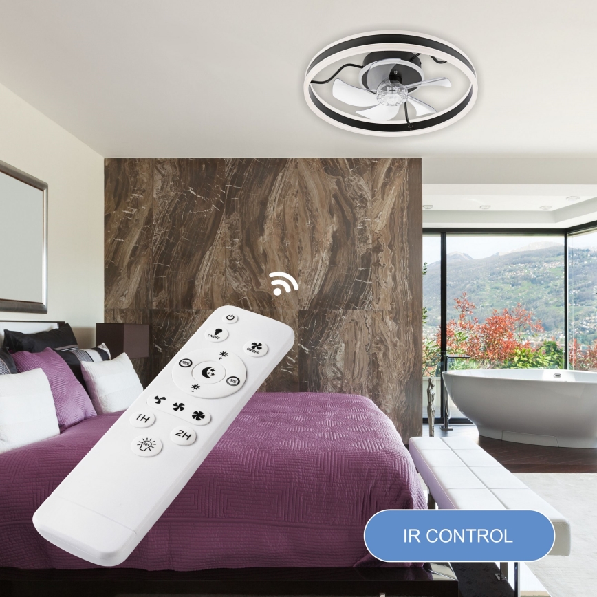 Lámpara de techo LED regulable con ventilador APOLLO LED/38W/230V negra + mando a distancia