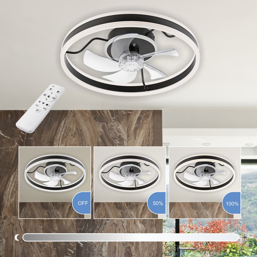 Lámpara de techo LED regulable con ventilador APOLLO LED/38W/230V negra + mando a distancia