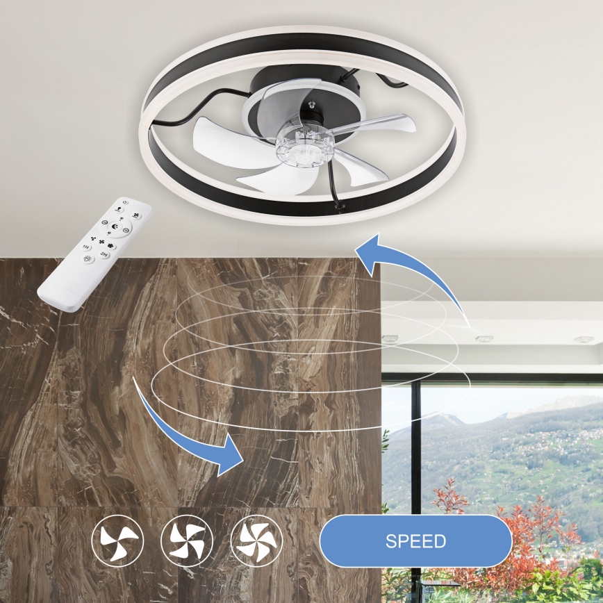 Lámpara de techo LED regulable con ventilador APOLLO LED/38W/230V negra + mando a distancia