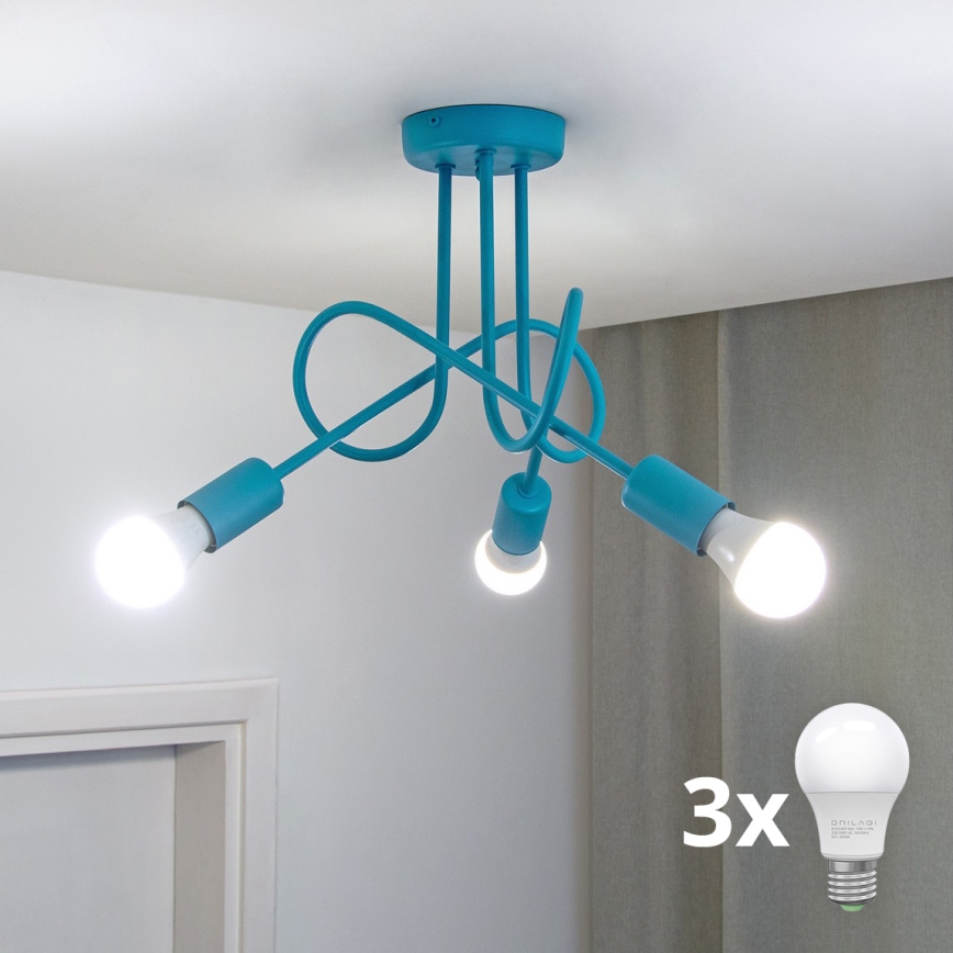 Lámpara de techo LED infantil OXFORD, de montaje en superficie, 3xE27/15W/230V, azul