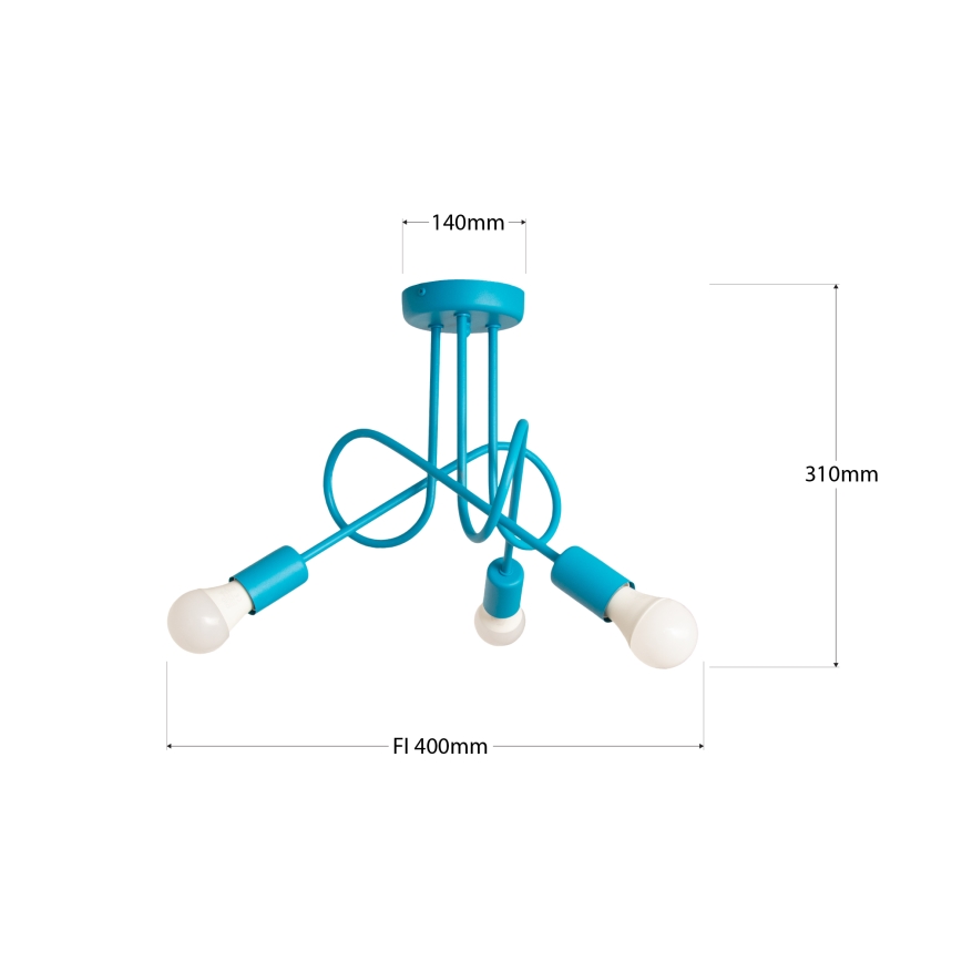 Lámpara de techo LED infantil OXFORD, de montaje en superficie, 3xE27/15W/230V, azul