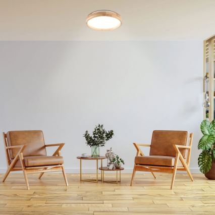 Lámpara de techo LED de madera para baño, 12W/230V, Ø 27 cm, IP44, roble