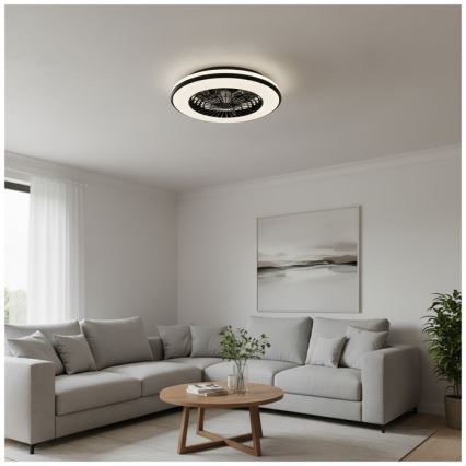 Lámpara de techo LED regulable con ventilador VENTELUX LED/48W/230V 3000/4000/6500K diámetro 48,5 cm negra + mando a distancia