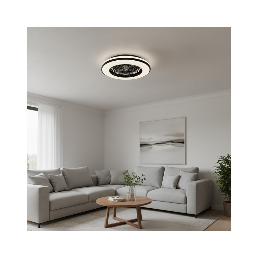Lámpara de techo LED regulable con ventilador VENTELUX LED/48W/230V 3000/4000/6500K diámetro 48,5 cm negra + mando a distancia