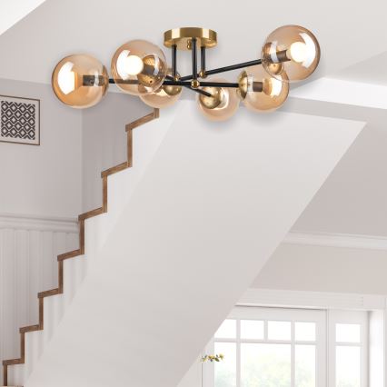 Lámpara de techo MALENA 6xE14/5W/230V dorado/negro/beige ahumado