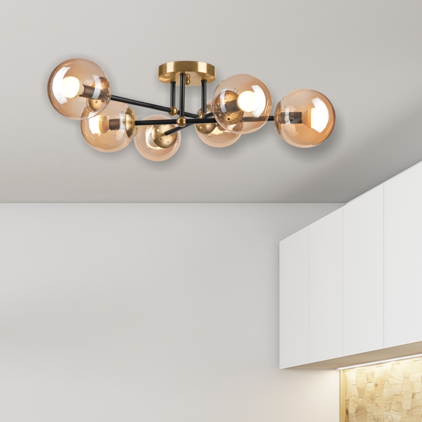 Lámpara de techo MALENA 6xE14/5W/230V dorado/negro/beige ahumado