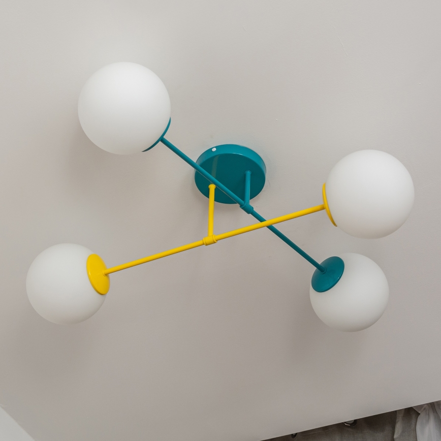 Lámpara de techo MOON de montaje en superficie 4xE27/15W/230V turquesa/amarilla