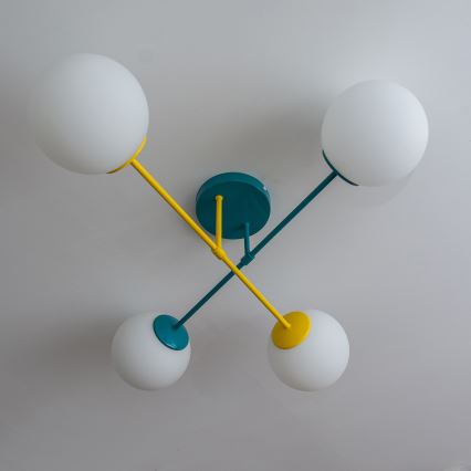 Lámpara de techo MOON de montaje en superficie 4xE27/15W/230V turquesa/amarilla