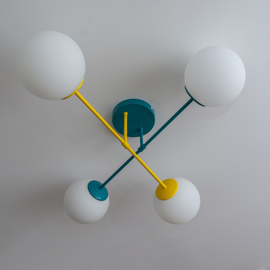 Lámpara de techo MOON de montaje en superficie 4xE27/15W/230V turquesa/amarilla