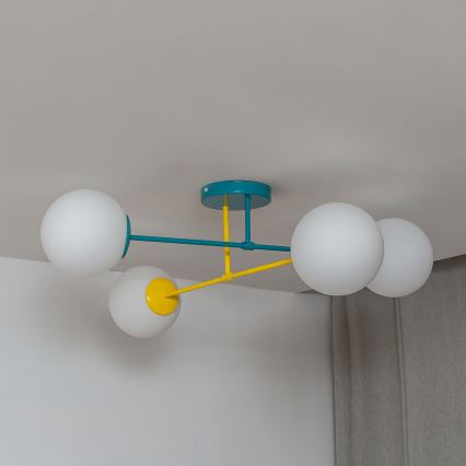 Lámpara de techo MOON de montaje en superficie 4xE27/15W/230V turquesa/amarilla