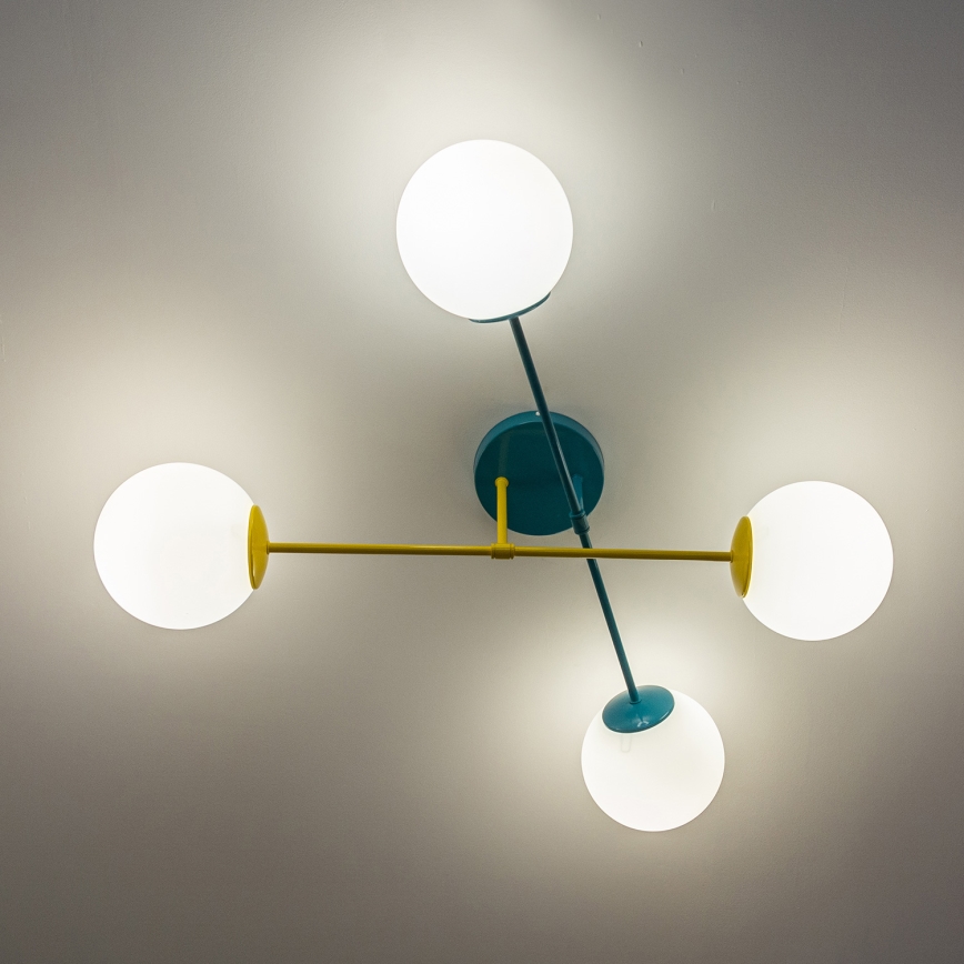 Lámpara de techo MOON de montaje en superficie 4xE27/15W/230V turquesa/amarilla