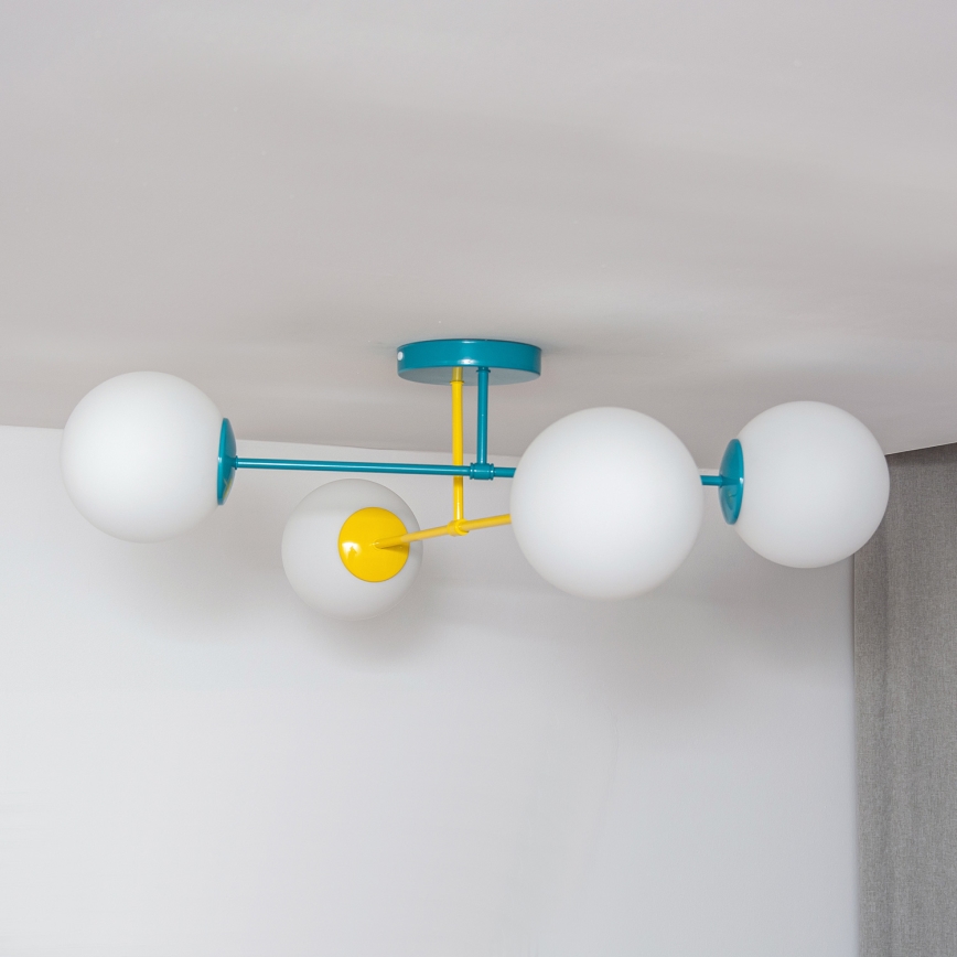 Lámpara de techo MOON de montaje en superficie 4xE27/15W/230V turquesa/amarilla
