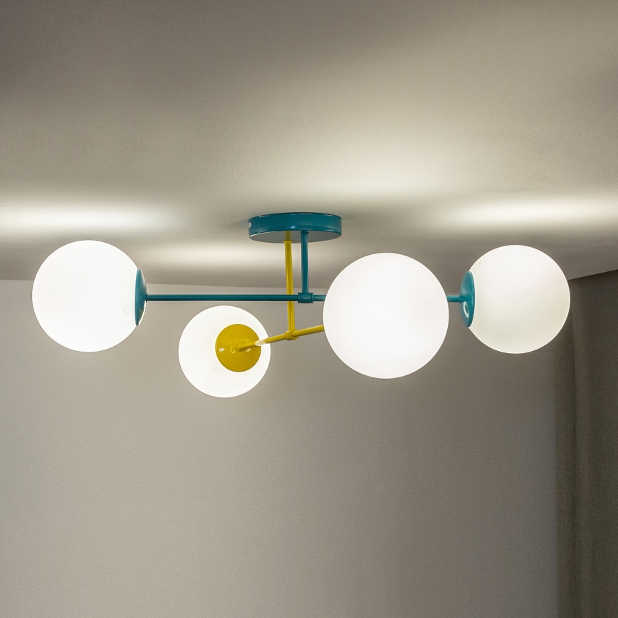 Lámpara de techo MOON de montaje en superficie 4xE27/15W/230V turquesa/amarilla
