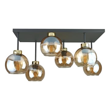 Lámpara de techo NESSA 6xE27/60W/230V negro/dorado/beige ahumado