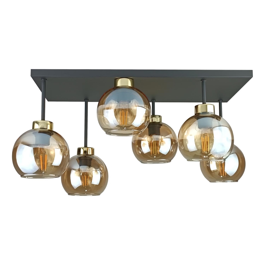 Lámpara de techo NESSA 6xE27/60W/230V negro/dorado/beige ahumado