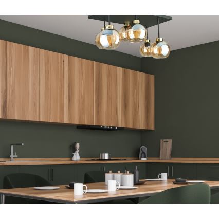 Lámpara de techo NESSA 6xE27/60W/230V negro/dorado/beige ahumado