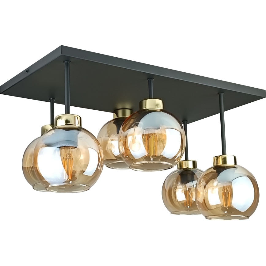 Lámpara de techo NESSA 6xE27/60W/230V negro/dorado/beige ahumado