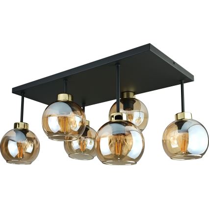 Lámpara de techo NESSA 6xE27/60W/230V negro/dorado/beige ahumado