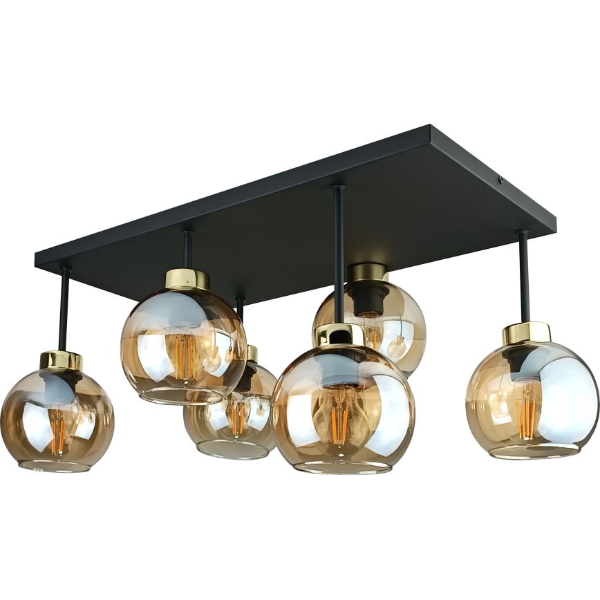 Lámpara de techo NESSA 6xE27/60W/230V negro/dorado/beige ahumado