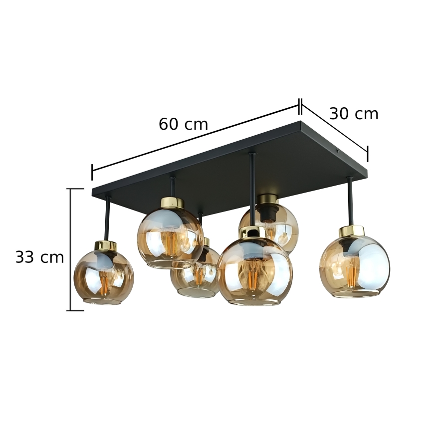 Lámpara de techo NESSA 6xE27/60W/230V negro/dorado/beige ahumado
