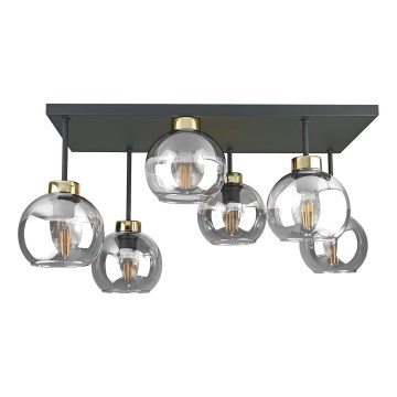 Lámpara de techo NESSA 6xE27/60W/230V negro/dorado/transparente