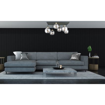 Lámpara de techo NESSA 6xE27/60W/230V negro/dorado/transparente