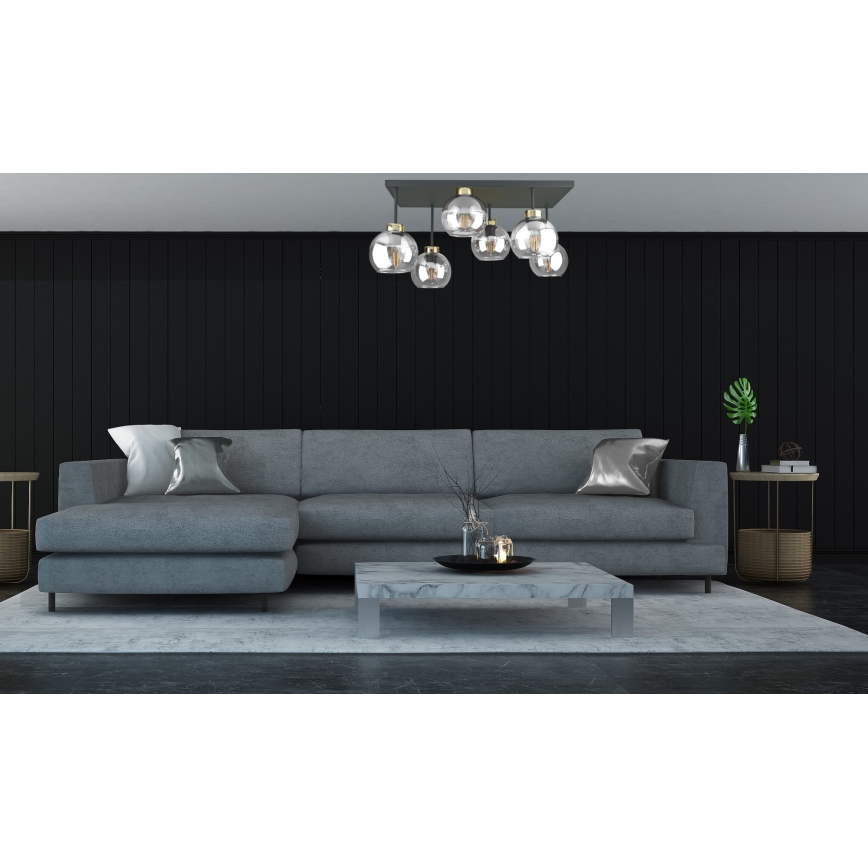 Lámpara de techo NESSA 6xE27/60W/230V negro/dorado/transparente