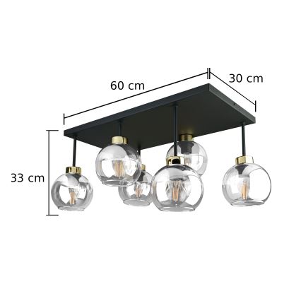 Lámpara de techo NESSA 6xE27/60W/230V negro/dorado/transparente