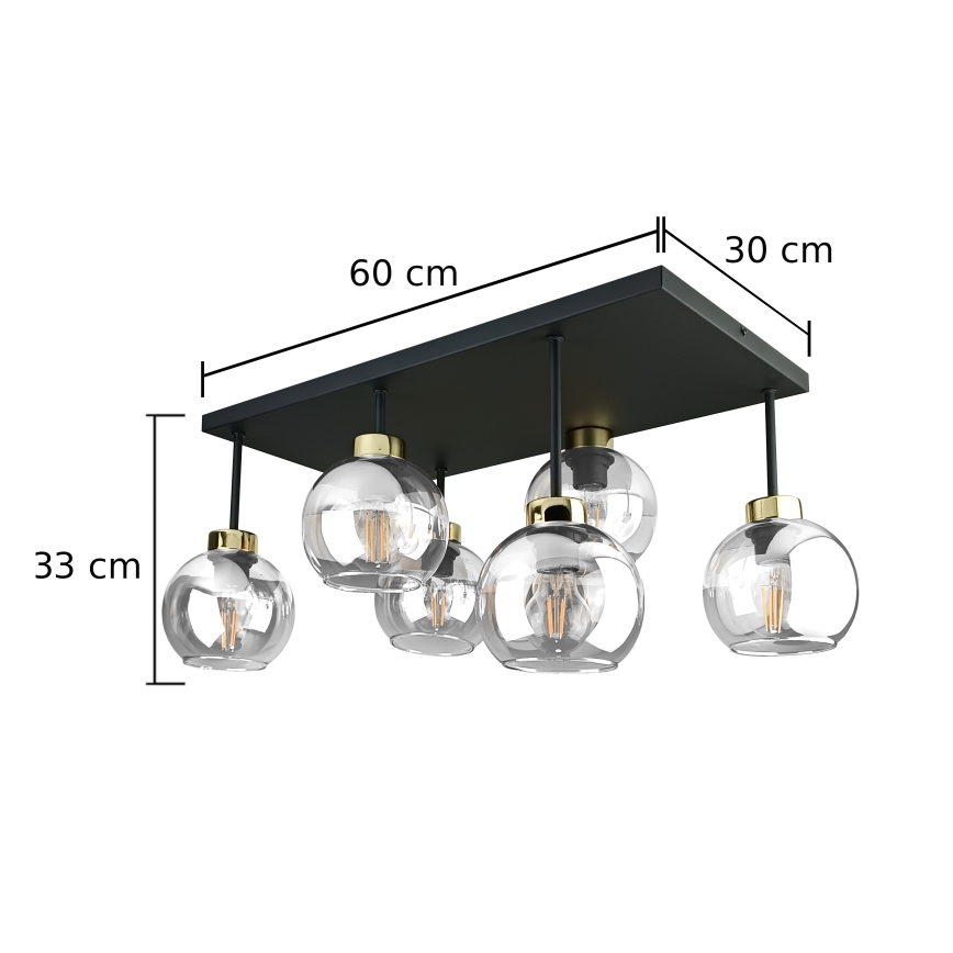Lámpara de techo NESSA 6xE27/60W/230V negro/dorado/transparente