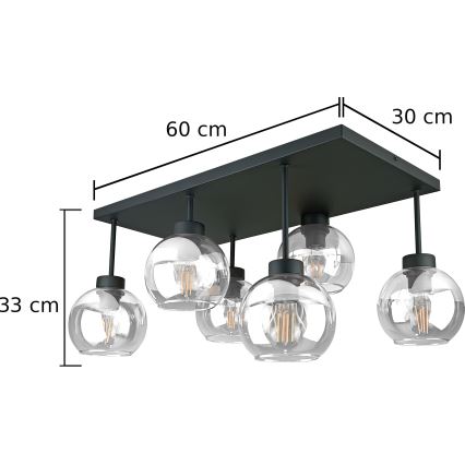 Lámpara de techo NESSA 6xE27/60W/230V negro/transparente