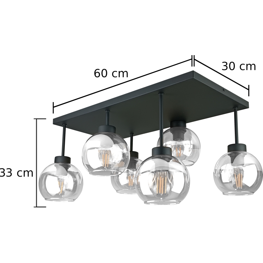 Lámpara de techo NESSA 6xE27/60W/230V negro/transparente