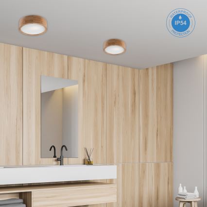 Lámpara de techo para baño OAK 2xE27/15W/230V IP54 roble Ø 27 cm