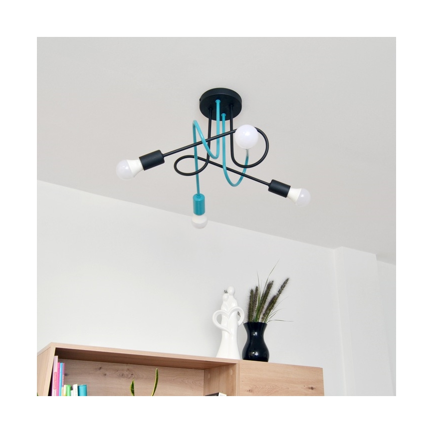 Lámpara de techo OXFORD 4xE27/15W/230V negro/turquesa