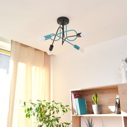 Lámpara de techo OXFORD 4xE27/15W/230V negro/turquesa
