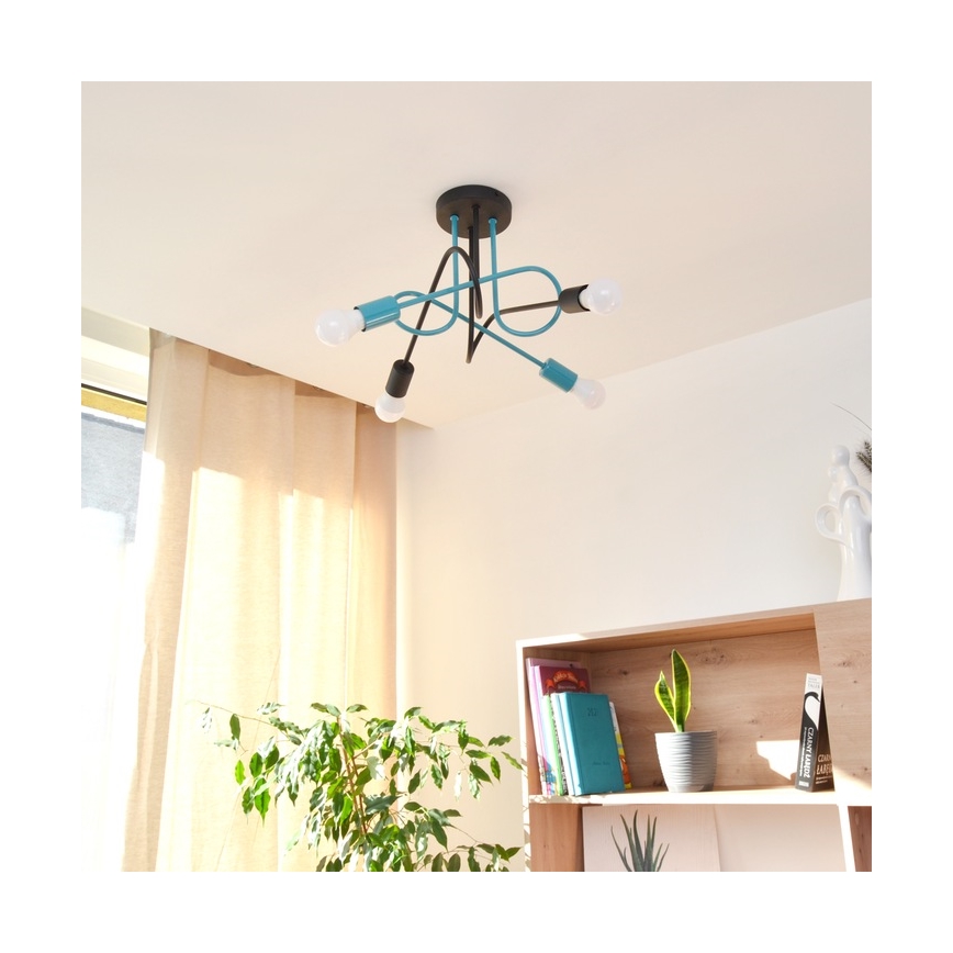 Lámpara de techo OXFORD 4xE27/15W/230V negro/turquesa