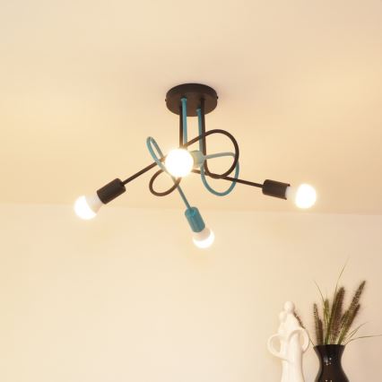Lámpara de techo OXFORD 4xE27/15W/230V negro/turquesa