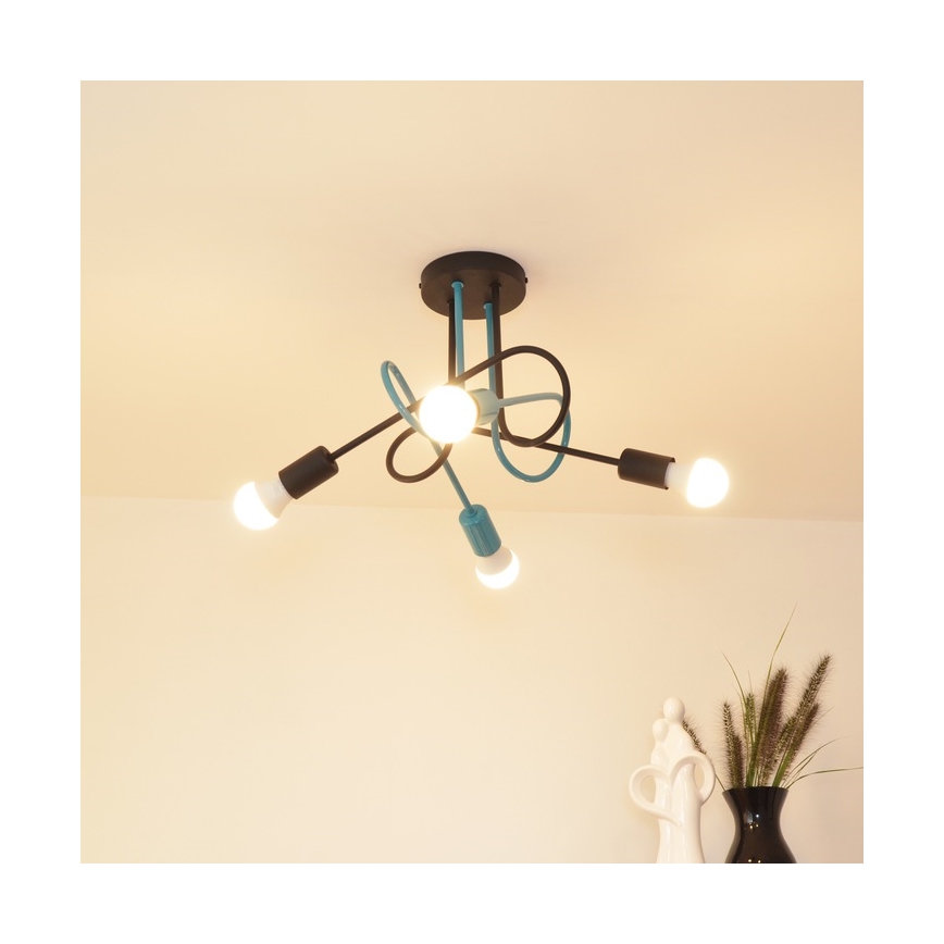 Lámpara de techo OXFORD 4xE27/15W/230V negro/turquesa