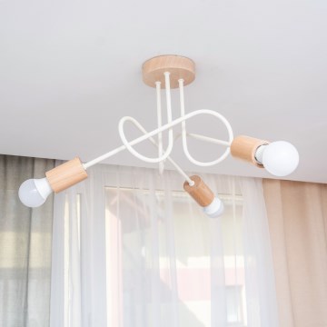 Lámpara de techo OXFORD, montaje en superficie, 3xE27/15W/230V, pino/crema